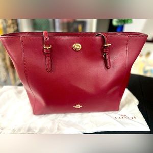 Coach deep leather red tote